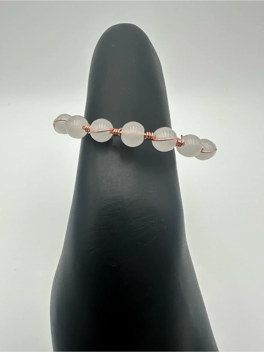 Milky White Beaded Bracelet Handmade Wire Wrapped Copper Boho Jewelry Gift